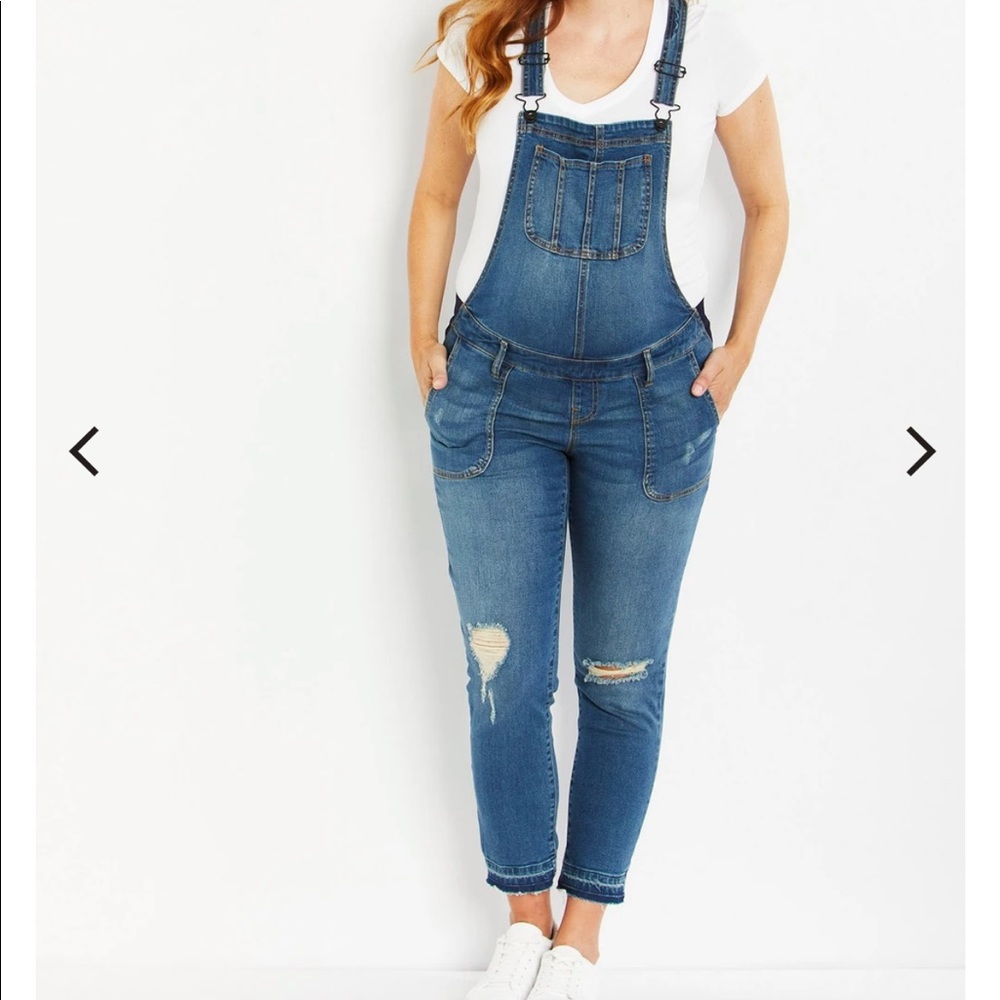 INDIGO BLUE SIDE PANEL LETDOWN HEM MATERNITY OVERALLS